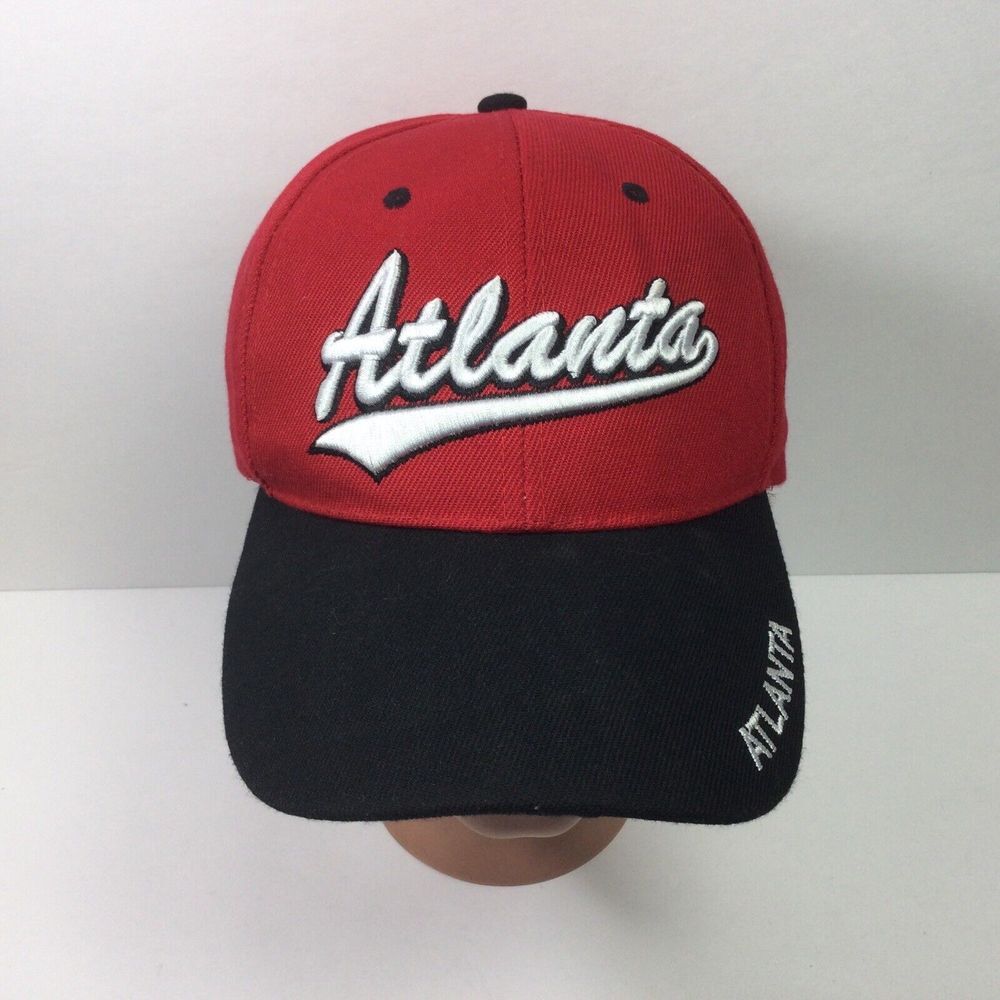 Atlanta City Baseball Cap Red Black SpellOut StrapBack Hat Sports Travel